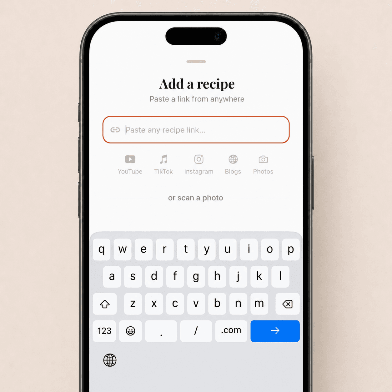 Whisq Extract: paste any recipe link from YouTube, TikTok, Instagram, blogs, or photos