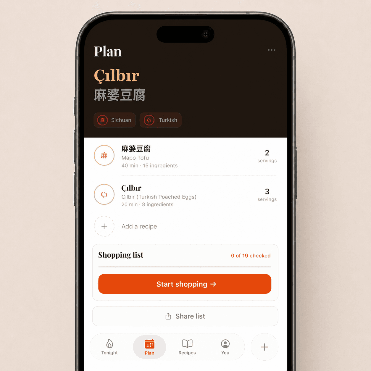 Whisq Plan: organize meals across cuisines with multilingual recipe support and a shopping list